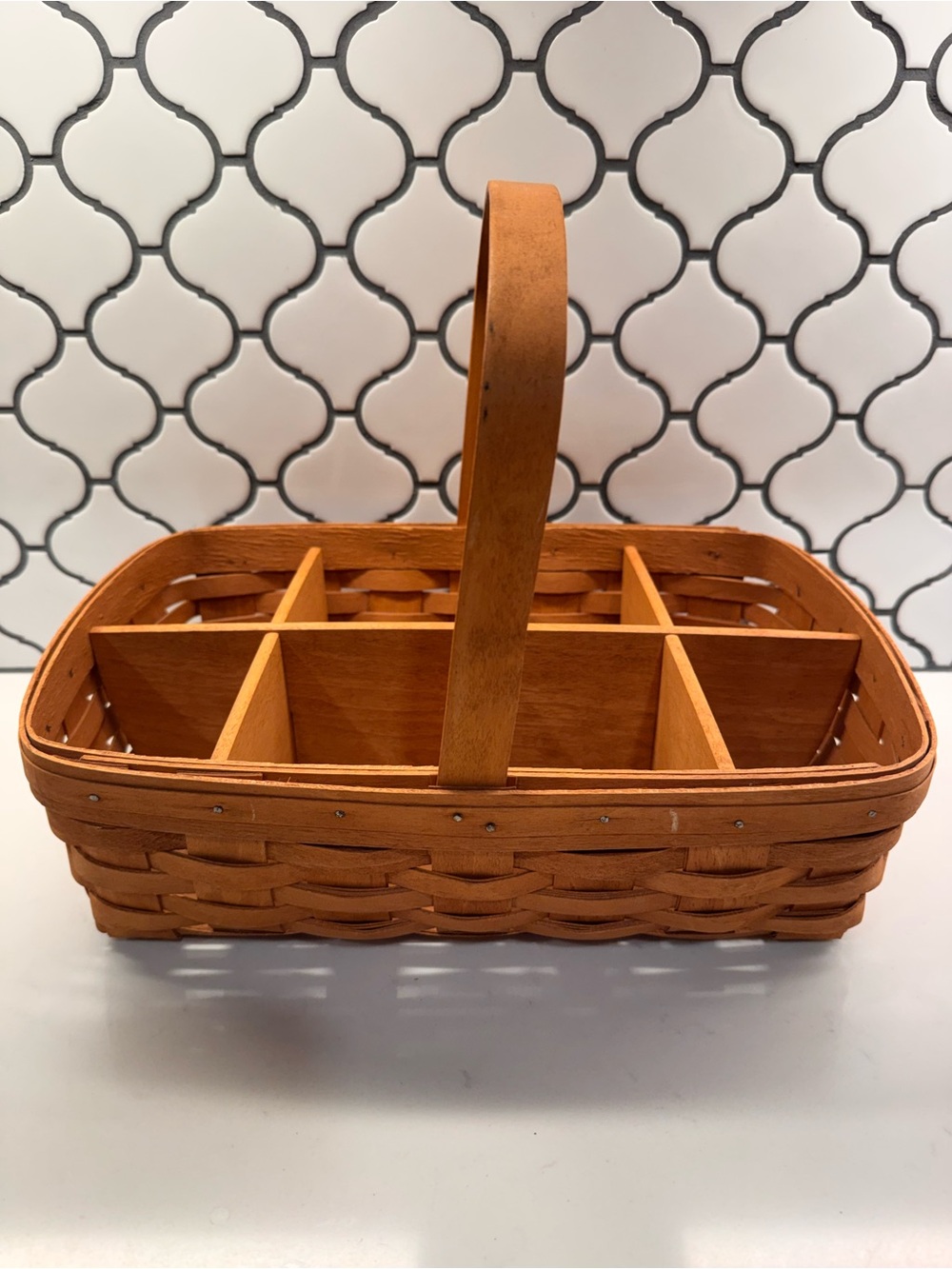 Longaberger Handwoven Divided Basket in Warm Brown Caddy